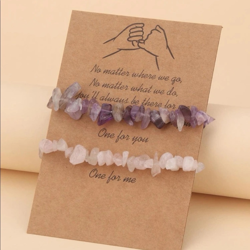 2 Piece Multi Purple and White Stone Decor Crystal Beaded Bracelets. - Picture 3 of 5